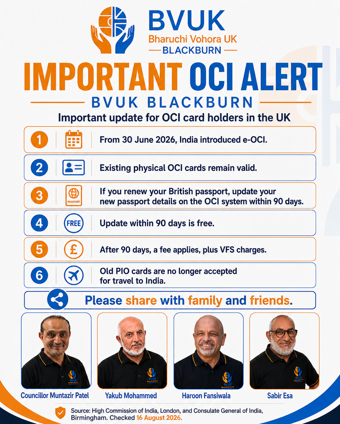 BVUK Blackburn OCI alert poster listing six key points about the new e-OCI system